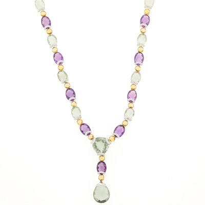 Lot 2163 - White Gold, Amethyst, Citrine, Green Quartz and Diamond Pendant-Necklace