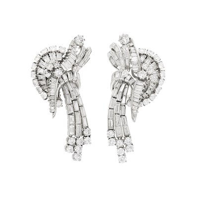 Lot 157 - Pair of Platinum and Diamond Fringe Earclips
