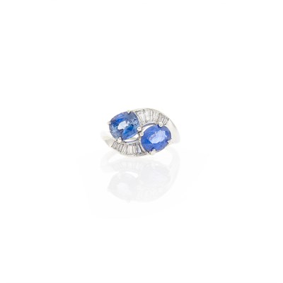 Lot 2266 - Platinum, Sapphire and Diamond Crossover Ring