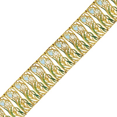 Lot 17 - Wide Gold and Multicolored Enamel Flora Bracelet