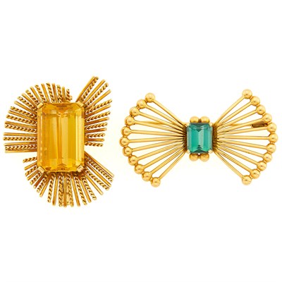 Lot 1156 - Two Gold and Gem-Set Brooches