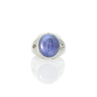 Lot 1123 - White Gold and Star Sapphire Gypsy Ring