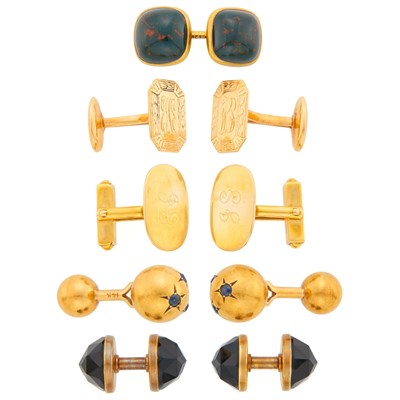 Lot 1138 - Four Pairs of Gold Cufflinks and Single Cufflink