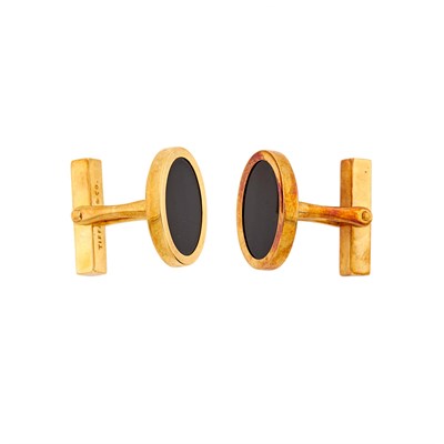 Lot 2042 - Tiffany & Co. Pair of Gold and Black Onyx Cufflinks