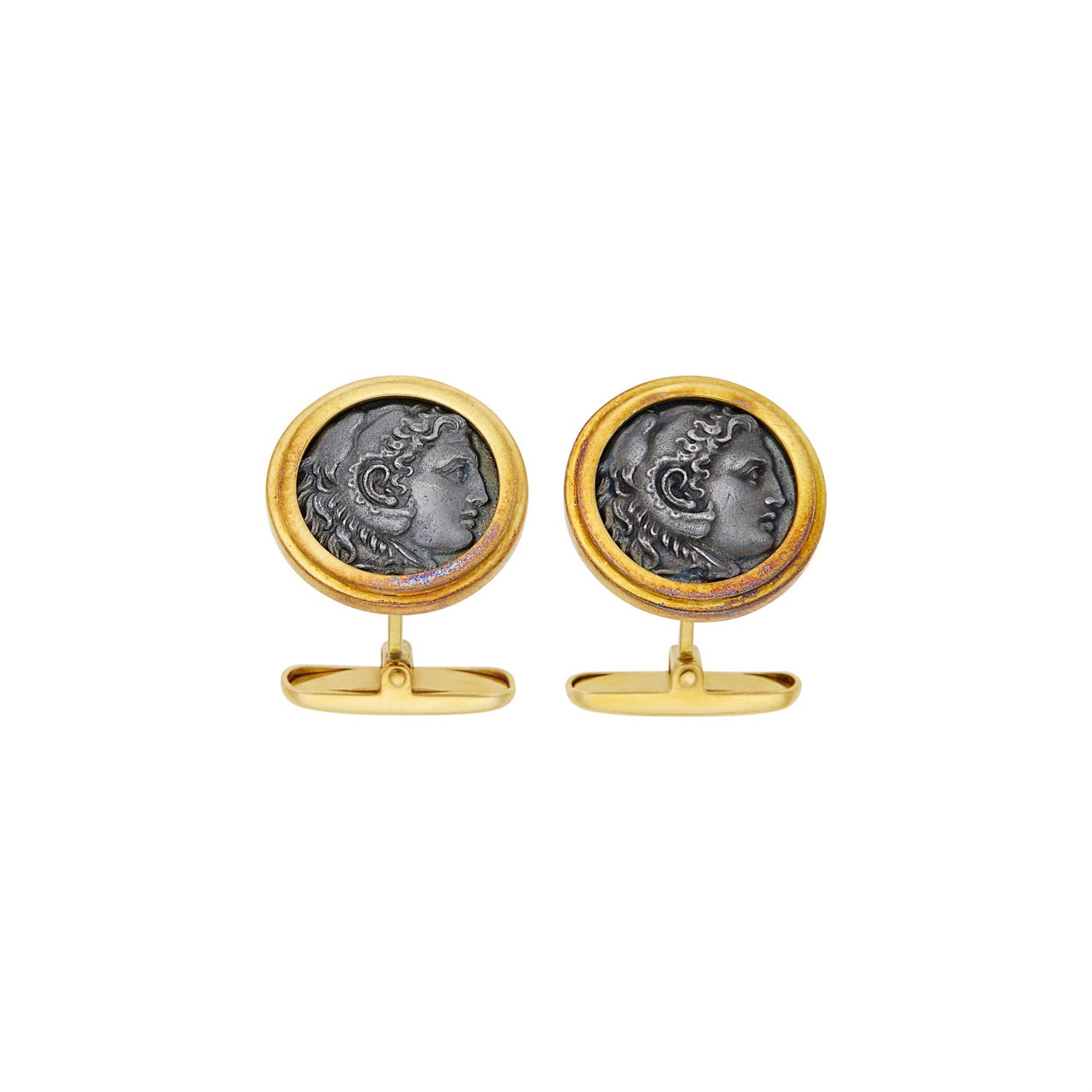 Lot 33 - Ilias Lalaounis Pair of Gold and Silver Coin Cufflinks