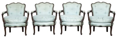 Lot 157 - Set of Four Louis XV Style Mahogany Fauteuils