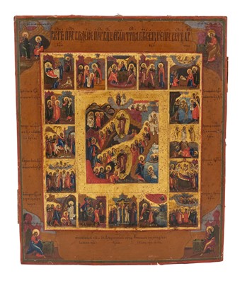 Lot 240 - Russian Icon of the Resurrection and Descent into Hell with Festivals