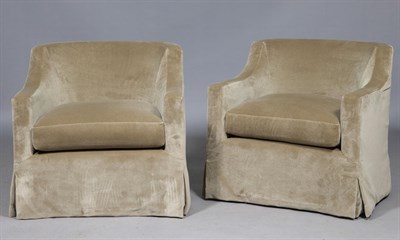 Lot 219 - Pair of Velvet Uphlolstered Swivel Club Chairs...