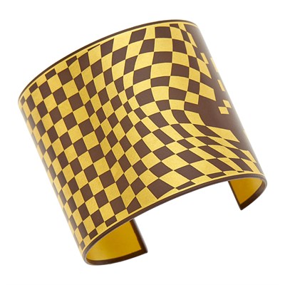 Lot 163 - Tiffany & Co. Gold and Iron Damascene Checkered Cuff Bracelet