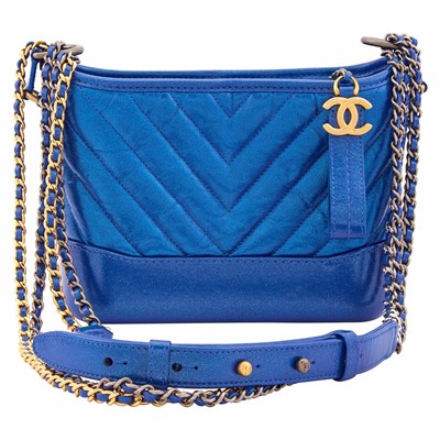 Lot 183 - Chanel Metallic Blue Quilted Chevron Small 'Gabrielle' Hobo Bag