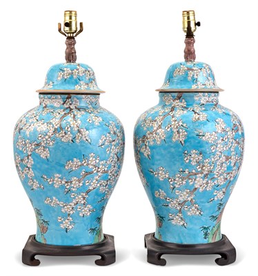Lot 251 - A Pair of Chinese Style Porcelain Covered Jars