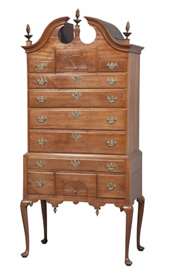 Lot 180 - Queen Anne Maple Scroll-top High Chest of Drawers