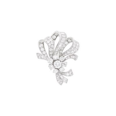 Lot 132 - Van Cleef & Arpels Platinum and Diamond Clip-Brooch