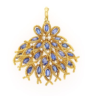 Lot 2052 - Gold, Sapphire and Diamond Pendant-Brooch