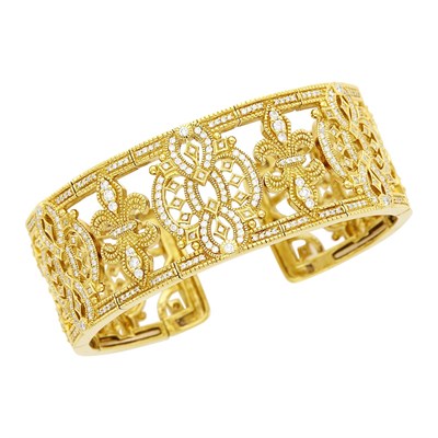 Lot 7 - Judith Ripka Gold and Diamond Cuff Bangle Bracelet