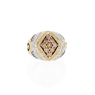 Lot 1070 - Two-Color Gold, Colored Diamond and Diamond Dome Ring