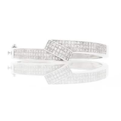 Lot 2156 - White Gold and Diamond Bangle Bracelet