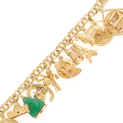 Lot 2150 - Gold and Colored Stone Charm Bracelet
