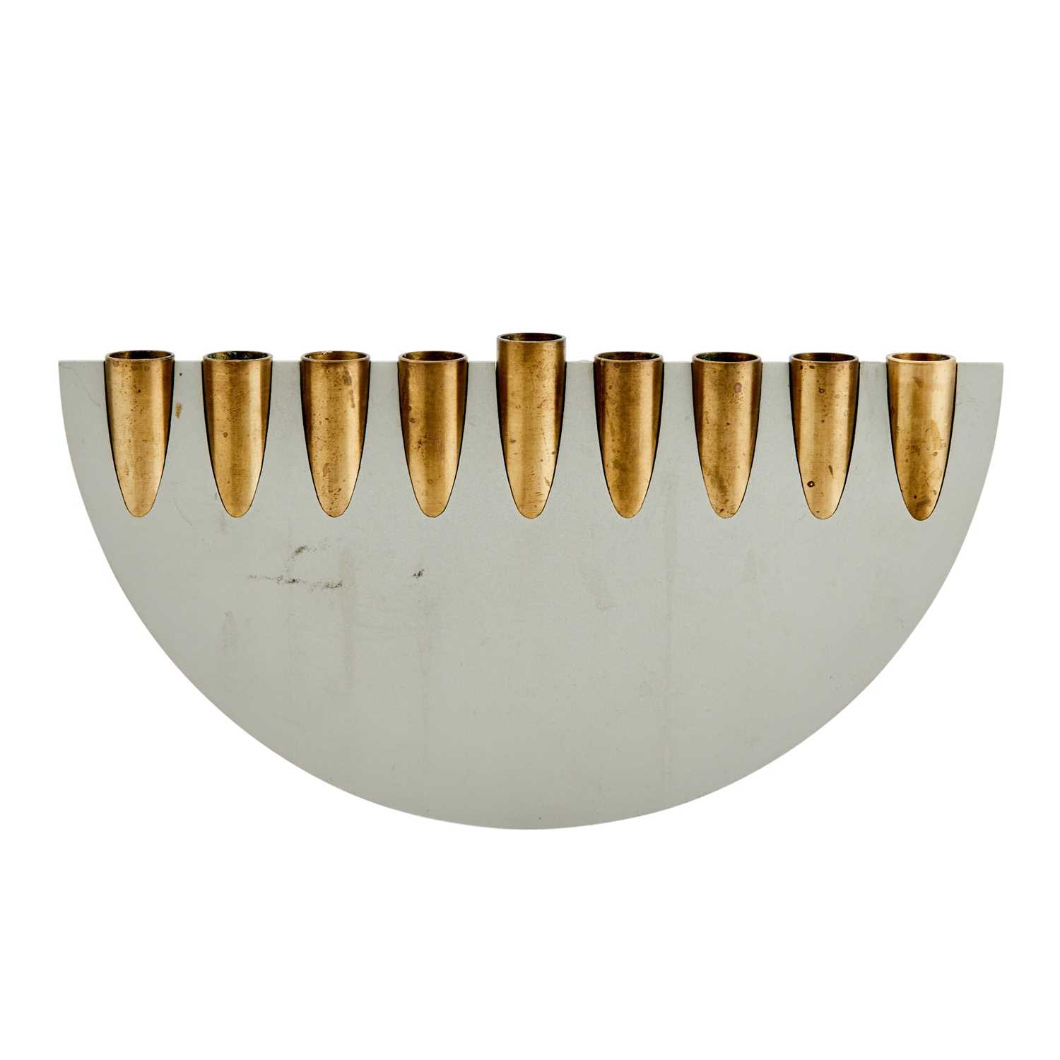 Lot 361 - Israeli White Metal and Gun Casing Menorah