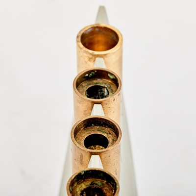 Lot 361 - Israeli White Metal and Gun Casing Menorah