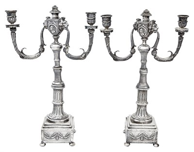 Lot 99 - Pair of Continental Sterling Silver Two-Light Candelabra