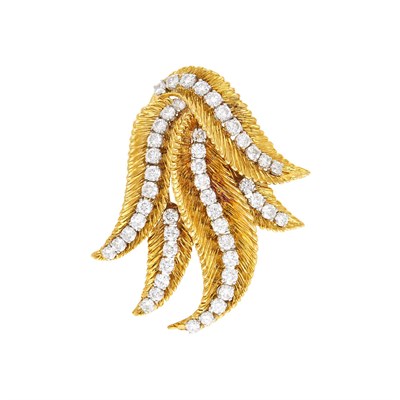 Lot 53 - Van Cleef & Arpels Gold, Platinum and Diamond Foliate Clip-Brooch