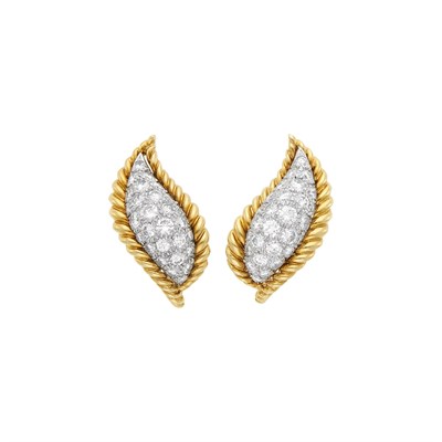 Lot 51 - Van Cleef & Arpels Pair of Gold, Platinum and Diamond Earclips