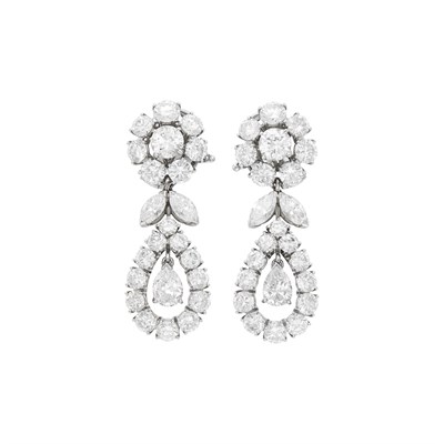 Lot 130 - Van Cleef & Arpels Pair of Platinum and Diamond Pendant-Earclips