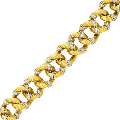 Lot 52 - Van Cleef & Arpels Gold, Platinum and Diamond Link Bracelet, France