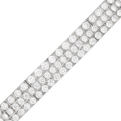 Lot 114 - Three Row Platinum and Diamond Straightline Bracelet