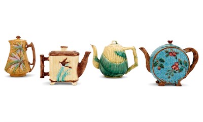 Lot 316 - Group of Three English Majolica Teapots and a...