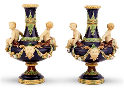 Lot 318 - Pair of Minton & Co. Majolica Cobalt-Ground...