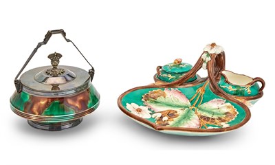 Lot 313 - Wedgwood Majolica Three-Piece Strawberry...
