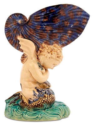 Lot 305 - English Victorian Majolica Winged Merman and...