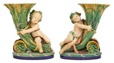 Lot 326 - Pair of Minton & Co. Majolica Bacchanalian...