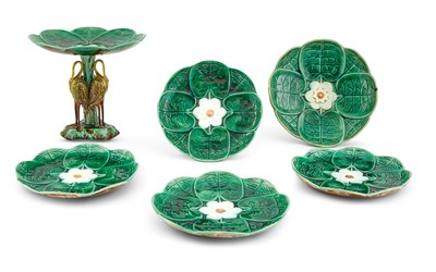 Lot 301 - English Majolica Lily Pad and Stork Compote...
