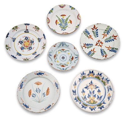 Lot 189 - Six Polychrome-Decorated Delftware Plates
