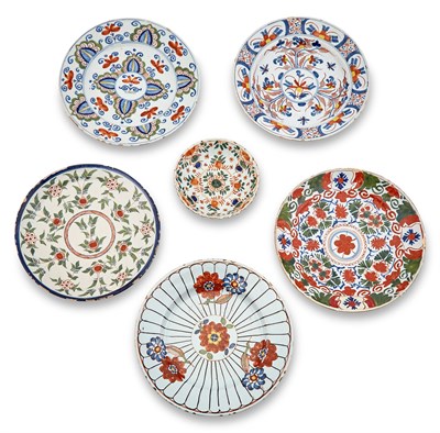 Lot 192 - Six Polychrome Decorated Delftware Plates