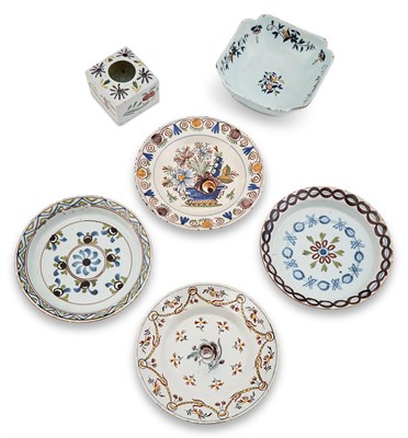 Lot 194 - Six Polychrome Decorated Delftware Articles