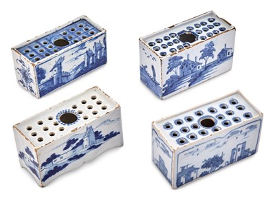 Lot 196 - Four Blue and White Delftware Flower Bricks
