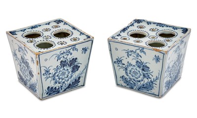 Lot 197 - Pair of Blue and White Delftware Bough Pots