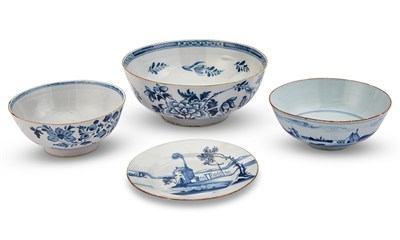 Lot 198 - Three Blue and White Delftware Punch Bowls