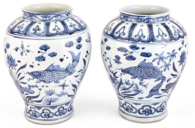 Lot 241 - Pair of Chinese Blue and White Porcelain Jars...