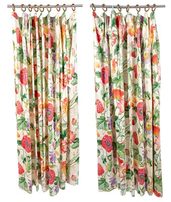 Lot 363 - Set of Eight Tropical Floral and Fruit Curtain...