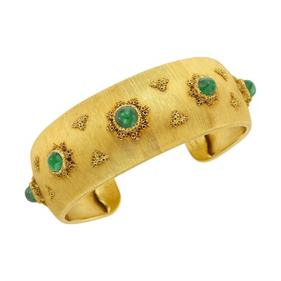 Lot 70 - Buccellati Gold and Cabochon Emerald Cuff Bangle Bracelet