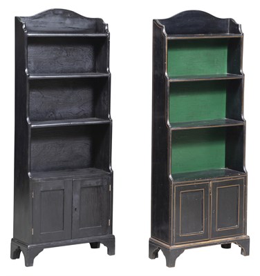 Lot 260 - Two Chippendale Style Black Painted Bookcases...