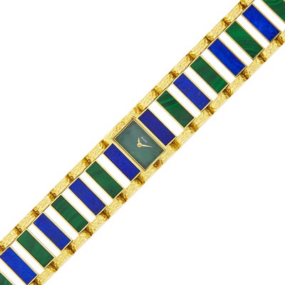 Lot 28 - Piaget Gold, Lapis and Malachite Wristwatch