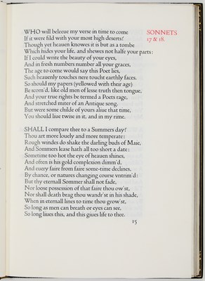 Lot 46 - One of 15 copies on vellum of the Doves Press Sonnets of Shakespeare, in a Doves binding