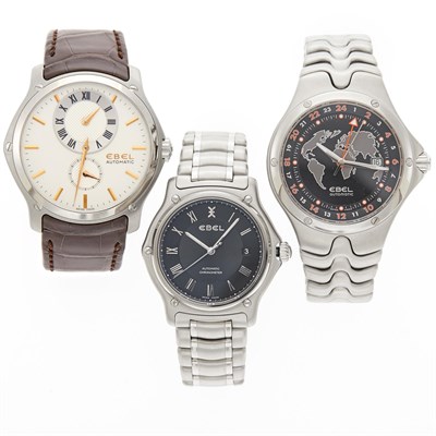 Lot 1241 - Three Ebel Stainless Steel 'Sportwave', 'Classic Hexagon' and '1911' Wristwatches