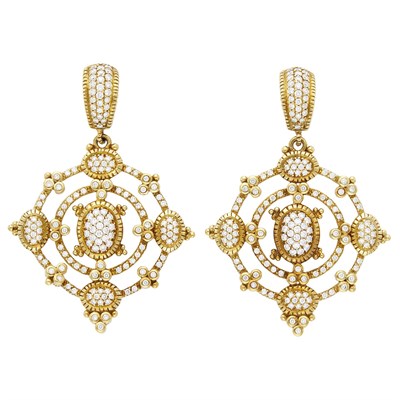 Lot 5 - Judith Ripka Pair of Gold and Diamond Pendant-Earclips